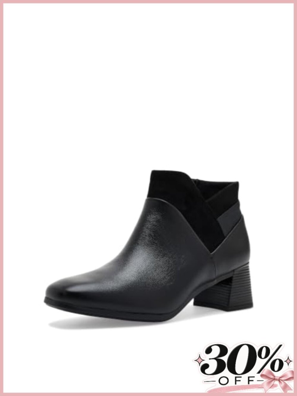 Leather Pointed Toe Ankle Bootie with Block Heel